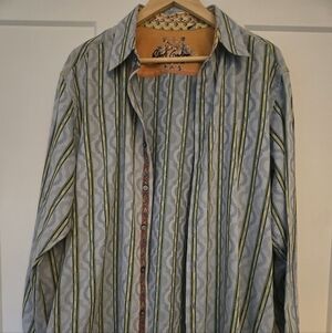 Robert Graham Men's Shirt - Green, Gray, and Yellow Stripes